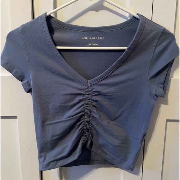 American Eagle Outfitters Tops - Cropped V Cut Blue T By American Eagle